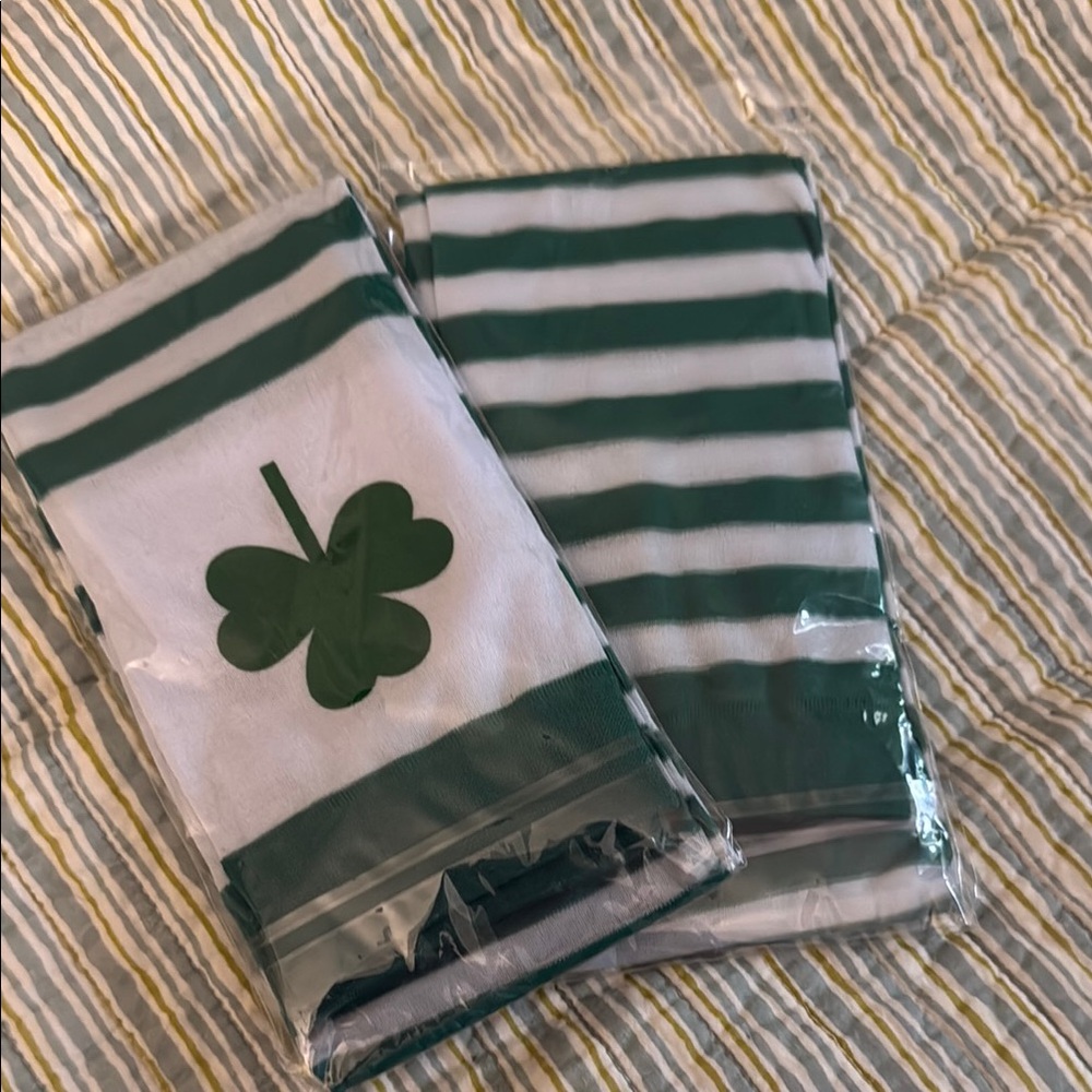 Green and White Striped socks with Shamrock-NEW in package!